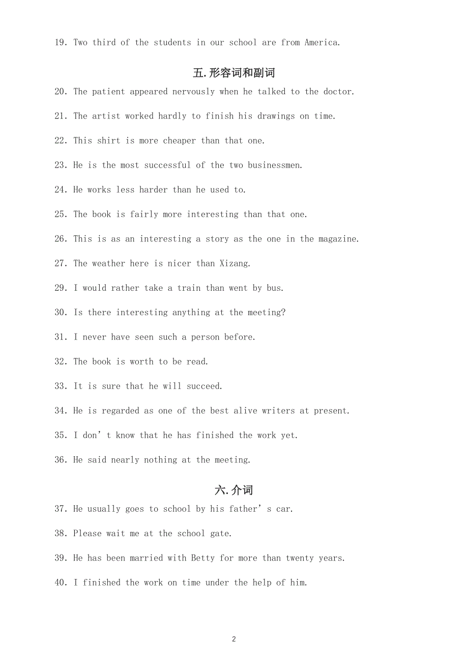 初中英语常考改错练习题（共十八类100题附参考答案和解析）.docx_第2页