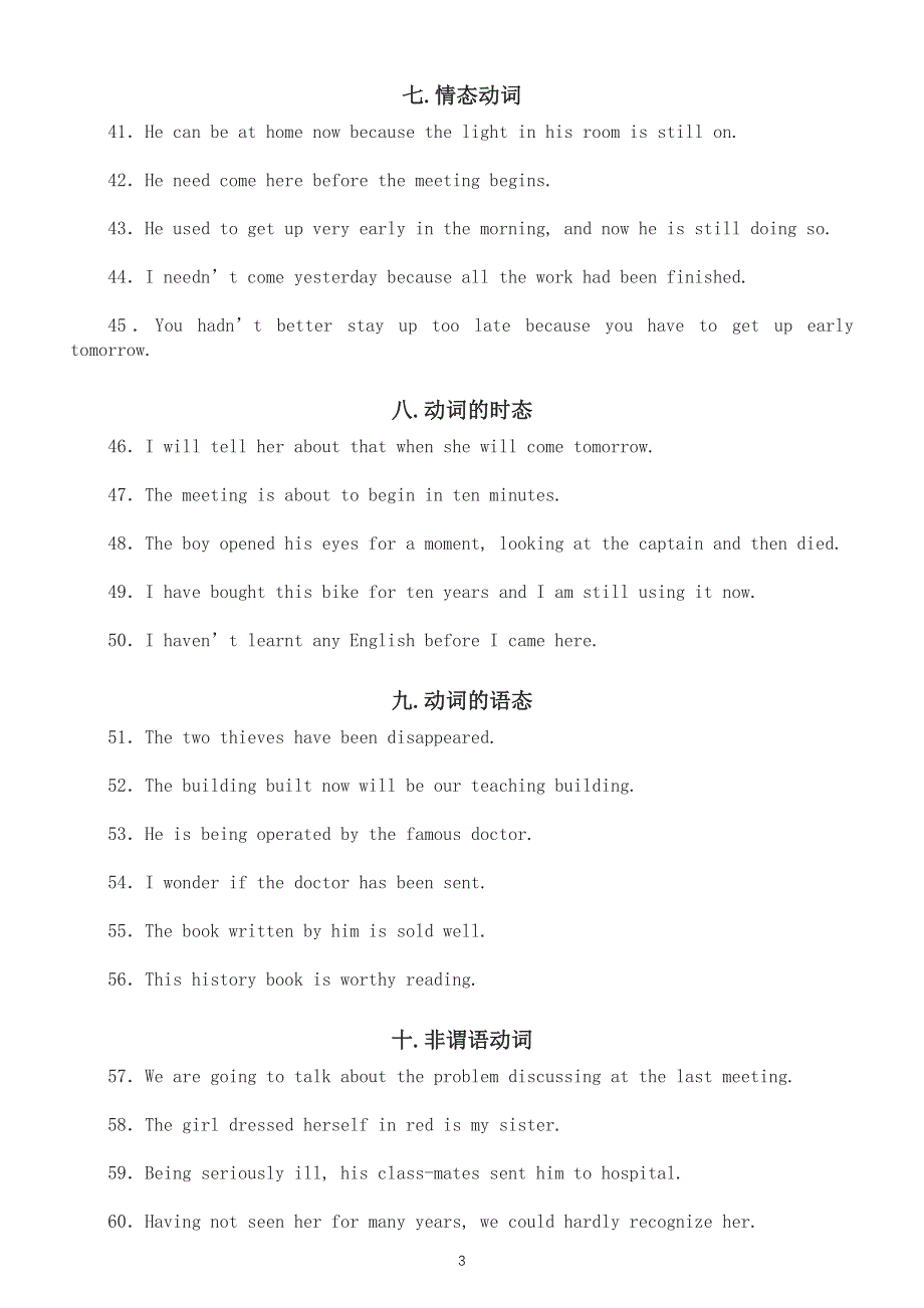 初中英语常考改错练习题（共十八类100题附参考答案和解析）.docx_第3页