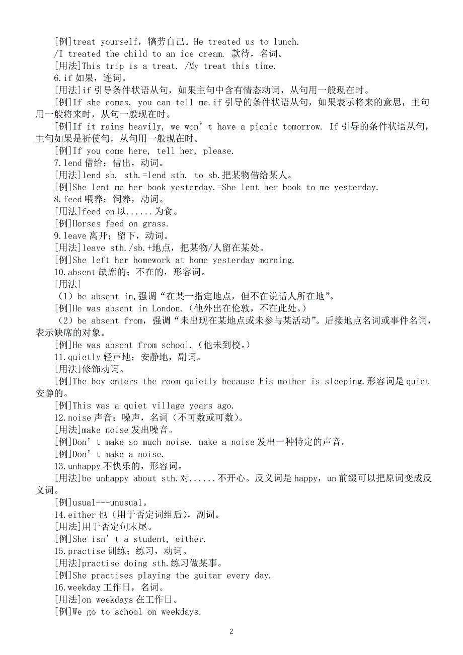 初中英语新人教版七年级下册Unit 1- Unit 2重点单词用法总结.doc_第2页