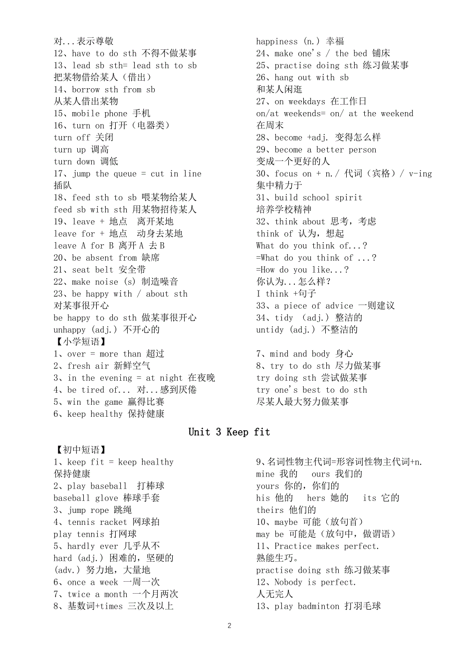 初中英语新人教版七年级下册Unit 1—Unit 4短语（2025春）.doc_第2页