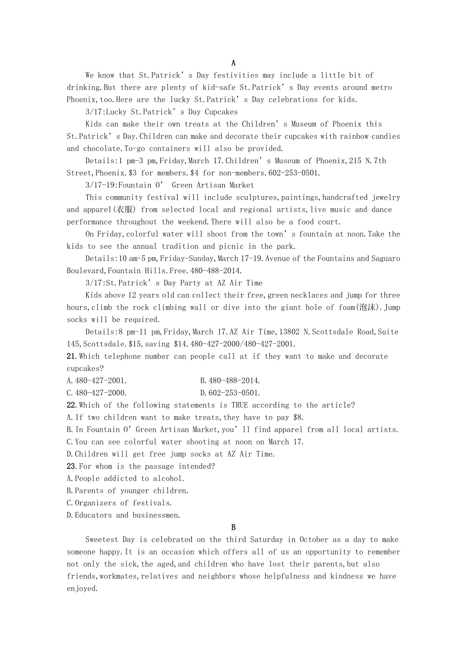 2021-2022学年新教材高中英语 Unit 3 Celebrations单元测评巩固练习（含解析）北师大版必修第一册.docx_第3页