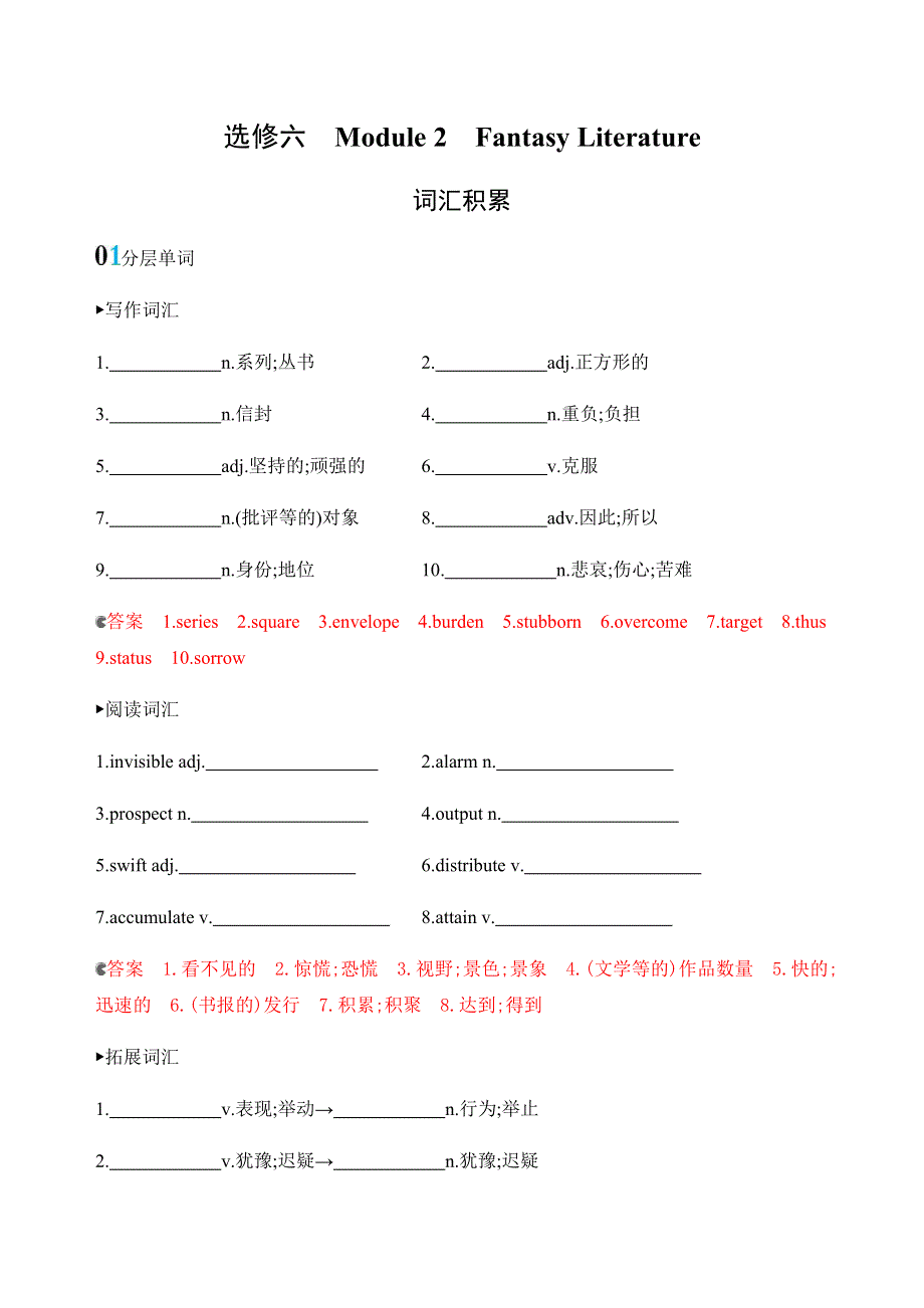 2020版英语高考新攻略总复习课标外研版练习：选修六　MODULE 2　FANTASY LITERATURE词汇积累 WORD版含解析.docx_第1页