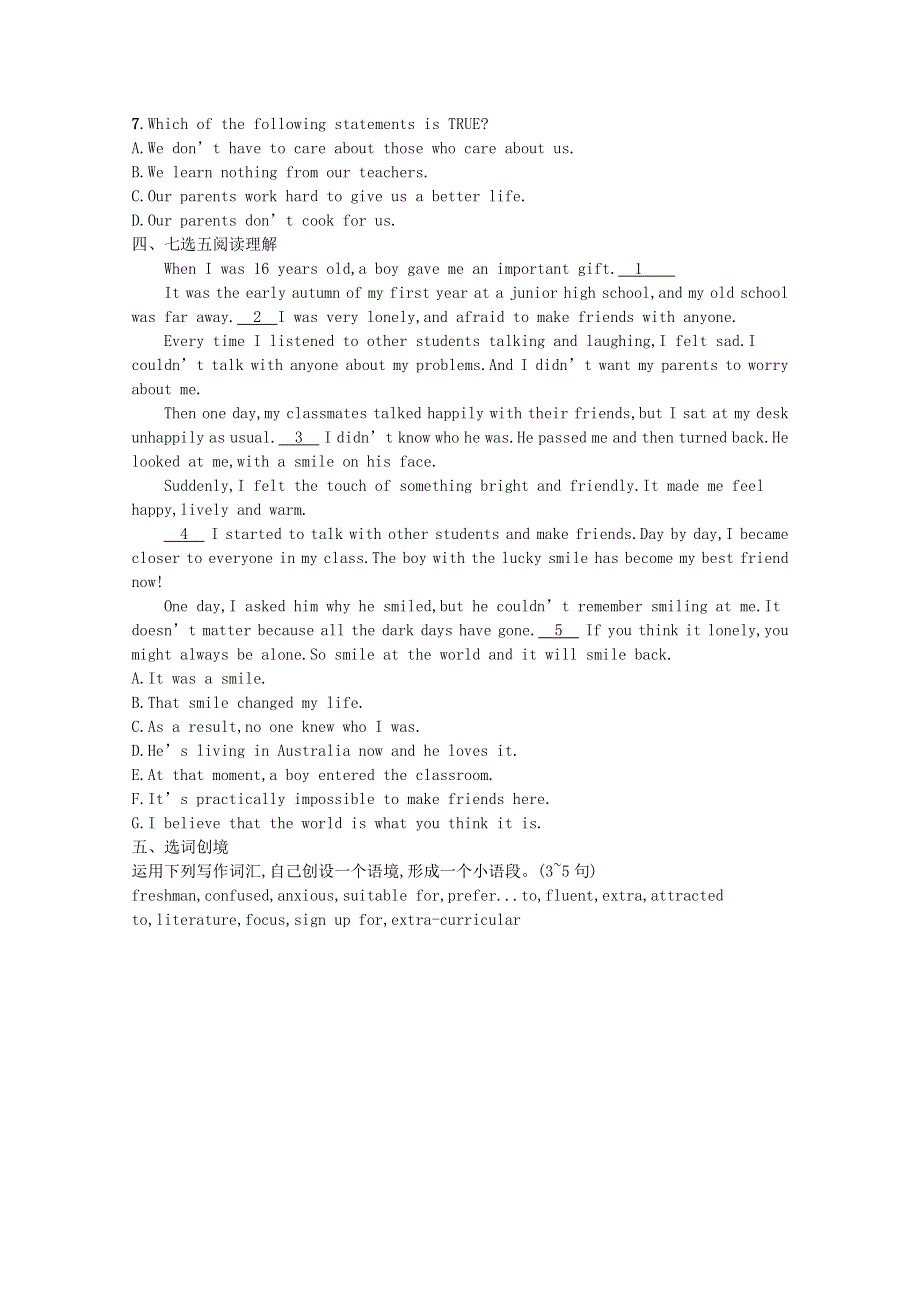 2021-2022学年新教材高中英语 Unit 1 Teenage Life Section Ⅲ Listening and TalkingReading for WritingAssessing Your Progress & Video Time巩固练习（含解析）新人教版必修第一册.docx_第3页