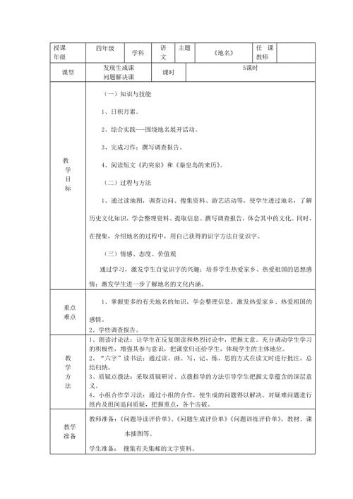四年级上语文教案7地名1_北师大版.doc