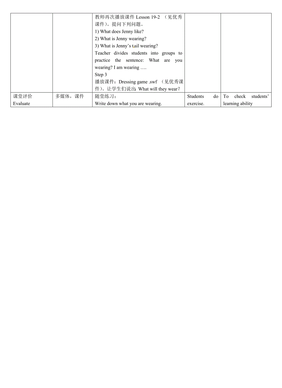 四年级下英语教案Lesson 19 What Are You Wearing_冀教版.doc_第2页