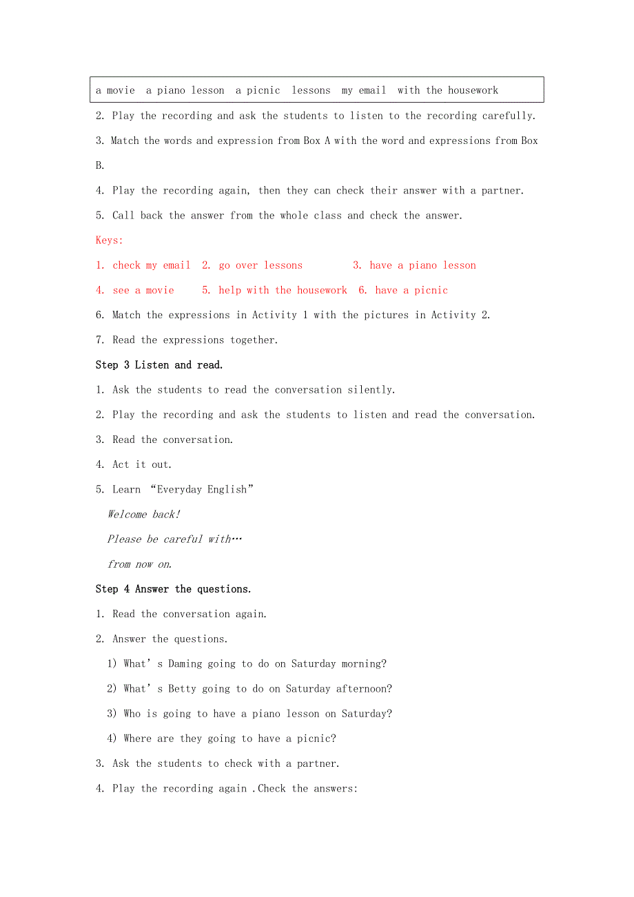 外研版七年级英语下册教案： Module 3 Making plans Unit 1 What are you going to do at the weekend.doc_第3页