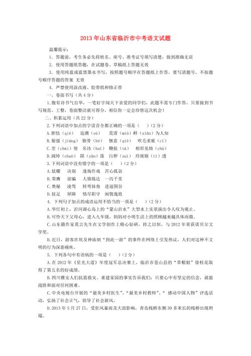 山东省临沂市2013年中考语文真题试题.doc