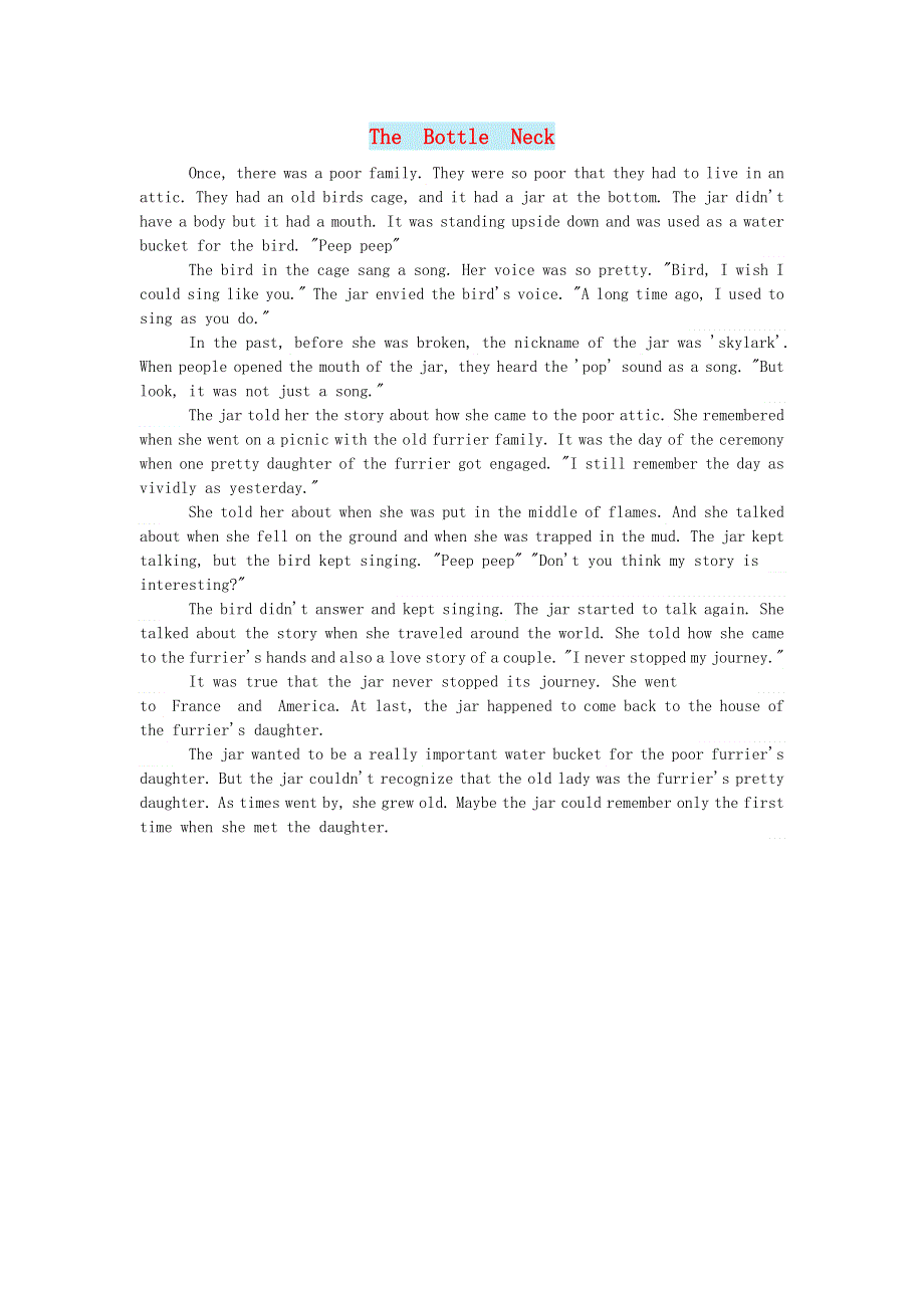 小学英语英语故事儿童故事TheBottleNeck.doc_第1页